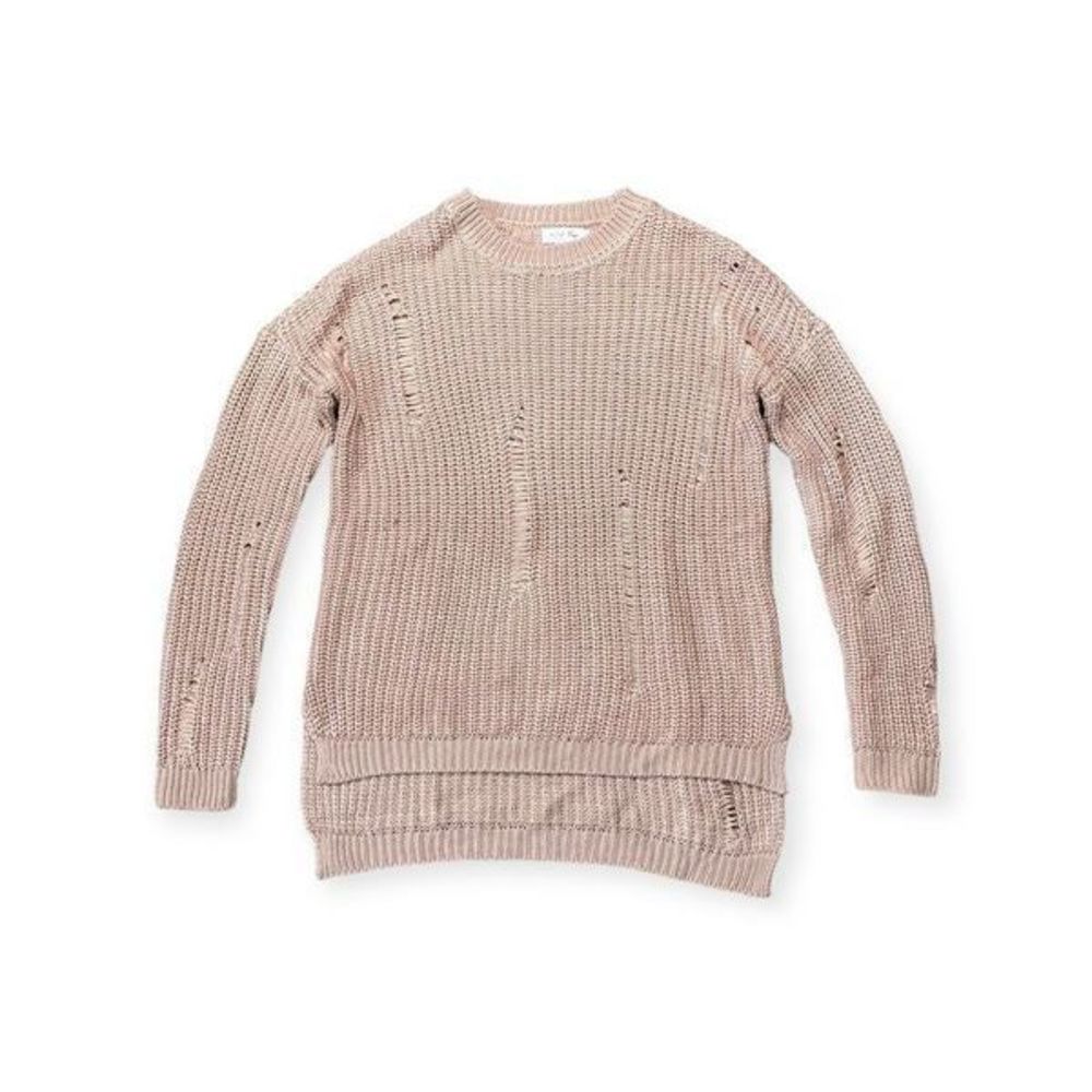 White Fawn Pink Distressed High Neck Chunky Knit Sweater Size XS